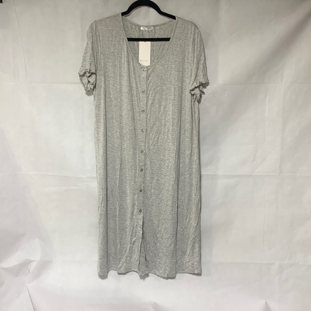 Ekouaer Women Short Sleeve Button Down V-Neck Sleepwear Dress, Light Grey, Large